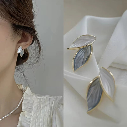 Dawna Grey Leaf Stud Earrings