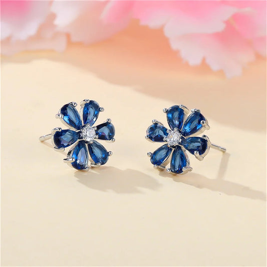 Roxy Blue Flower Stud Earrings