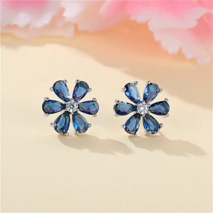 Roxy Blue Flower Stud Earrings