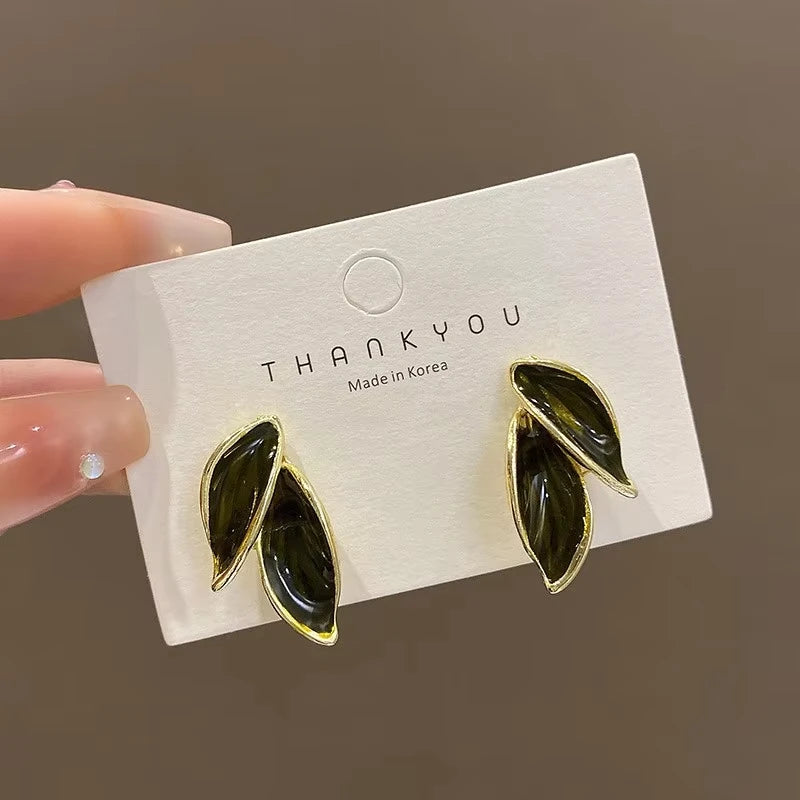 Dawna Grey Leaf Stud Earrings