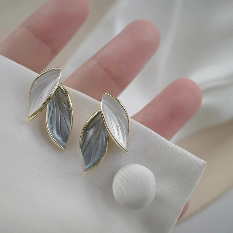 Dawna Grey Leaf Stud Earrings