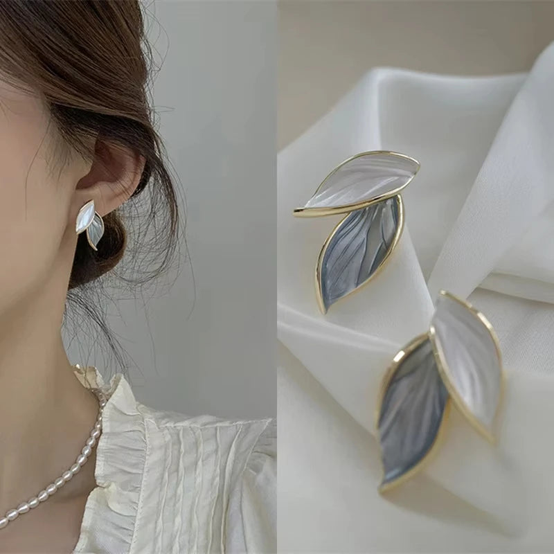 Dawna Grey Leaf Stud Earrings