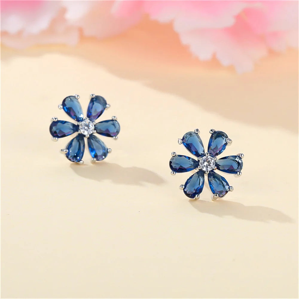 Roxy Blue Flower Stud Earrings