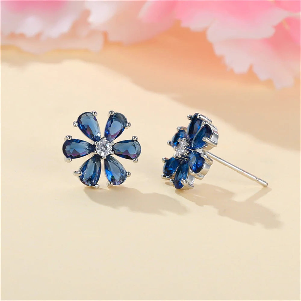 Roxy Blue Flower Stud Earrings