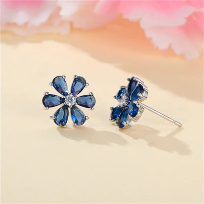 Roxy Blue Flower Stud Earrings