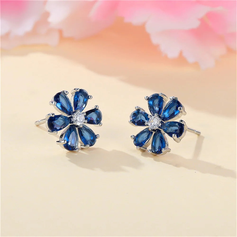 Roxy Blue Flower Stud Earrings