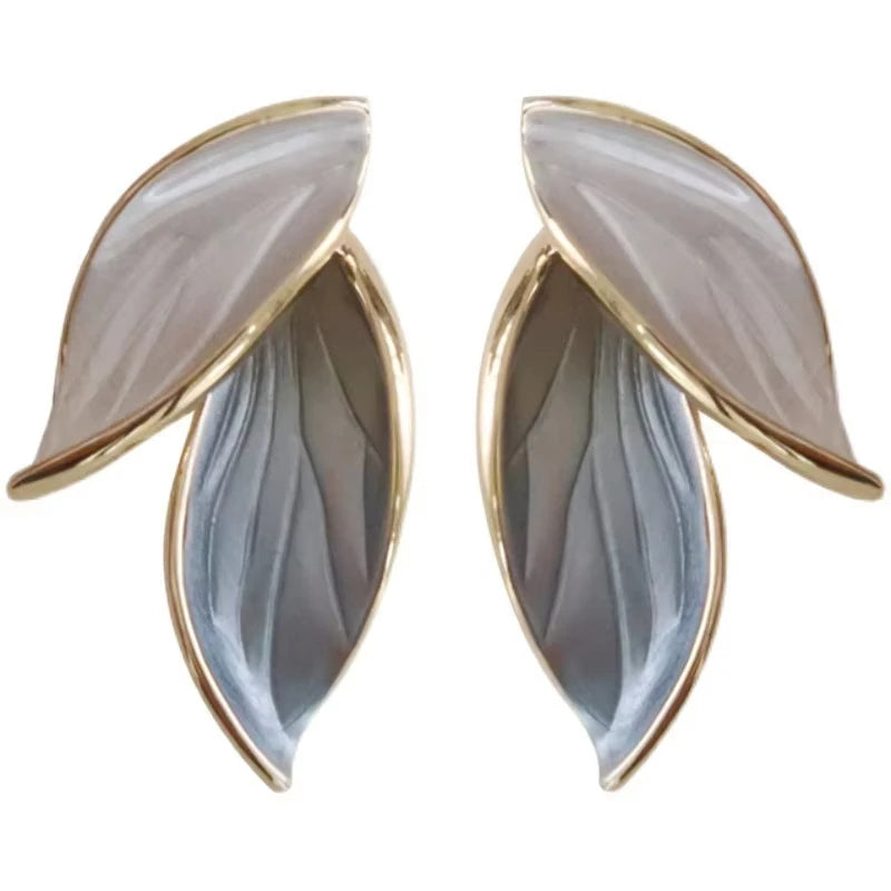 Dawna Grey Leaf Stud Earrings