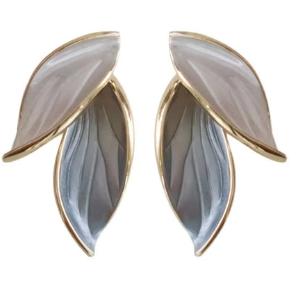 Dawna Grey Leaf Stud Earrings