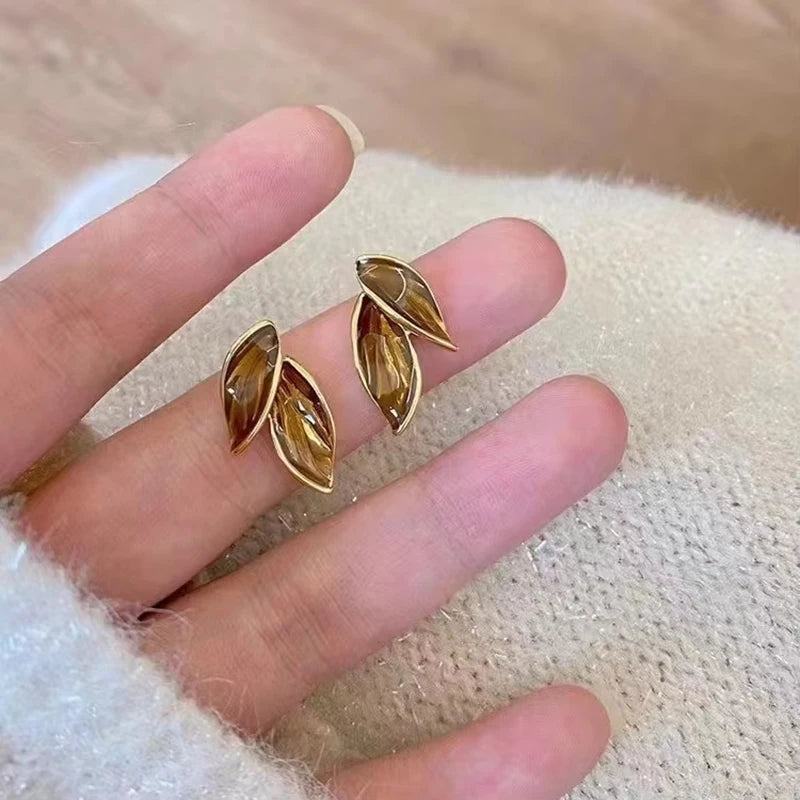 Dawna Grey Leaf Stud Earrings