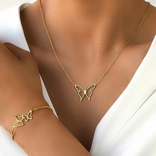 Brenda Butterfly Necklace and Bracelet Set