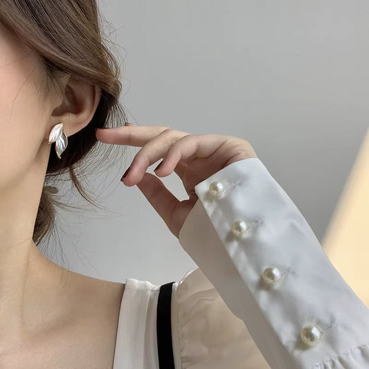 Dawna Grey Leaf Stud Earrings